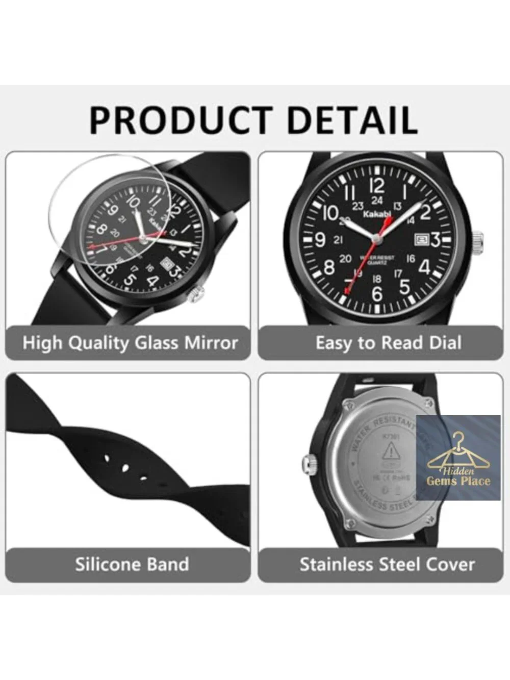 Men's Easy to Read Military Sport Analog Quartz Wristwatch with Silicone Strap,